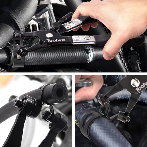 Toolwiz 100Pcs 6-25mm Spring Band Hose Clamp Assortment with Swivel Clamp Pliers, Constant Tension Radiator Hose Clamps, Black Hose Clips for Fuel Line, Silicone Vacuum Hose, Air Tube, Water Pipe - Image 2