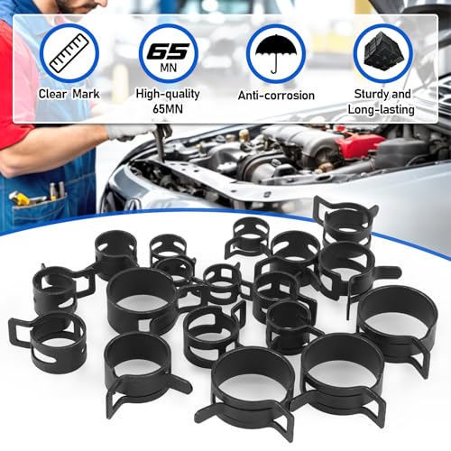 Toolwiz 100Pcs 6-25mm Spring Band Hose Clamp Assortment with Swivel Clamp Pliers, Constant Tension Radiator Hose Clamps, Black Hose Clips for Fuel Line, Silicone Vacuum Hose, Air Tube, Water Pipe - Image 5
