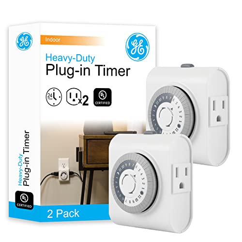 GE 24Hour Mechanical Outlet Timer Switch Dual Grounded Plugin Control for Indoor Lighting Lamps Christmas Trees Fans and Small Appliances 2 Pack 46211 - Image 1
