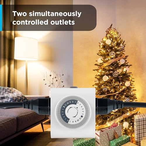 GE 24Hour Mechanical Outlet Timer Switch Dual Grounded Plugin Control for Indoor Lighting Lamps Christmas Trees Fans and Small Appliances 2 Pack 46211 - Image 3