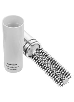 minkissy Retractable Round Bristle Blow Drying and Detangling Mini Styling Brush for Hair White 