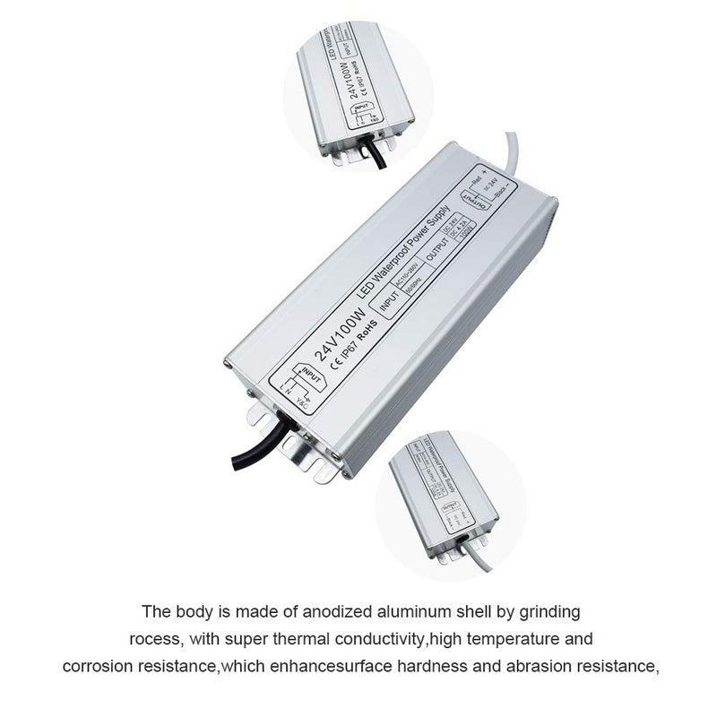 inShareplus LED Power Supply, 100W IP67 Waterproof Outdoor Driver,AC 110-260V to DC 24V 4.2A Low Voltage Transformer, Adapter with 3-Prong Plug for LED Light, Computer Project, Outdoor Use - Image 4