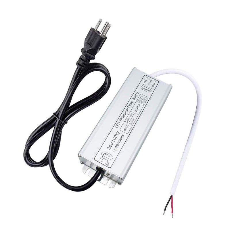 inShareplus LED Power Supply, 100W IP67 Waterproof Outdoor Driver,AC 110-260V to DC 24V 4.2A Low Voltage Transformer, Adapter with 3-Prong Plug for LED Light, Computer Project, Outdoor Use - Image 1