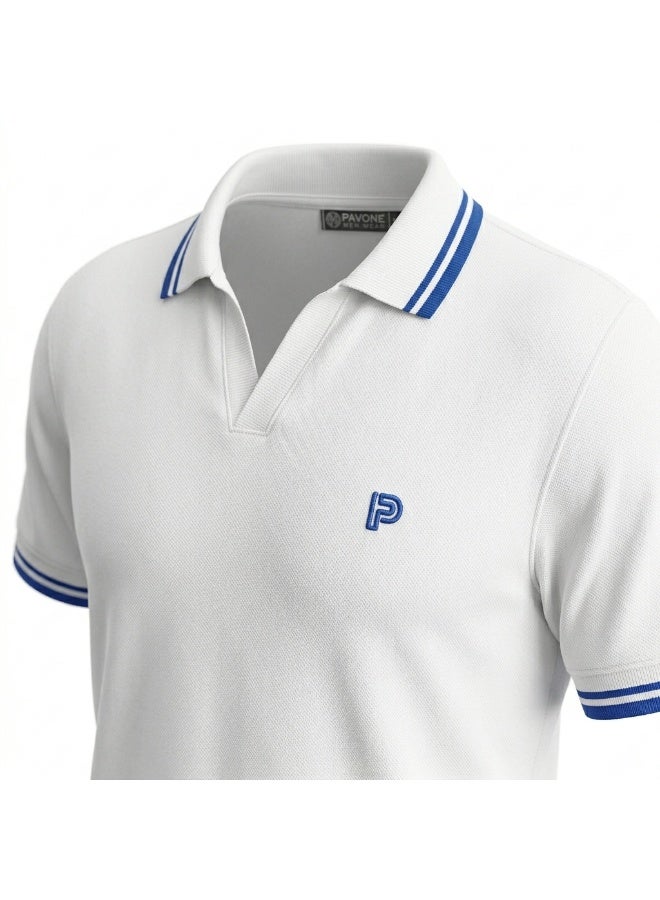 Pavone Short Sleeve Polo Shirt For Men's,White - Image 5