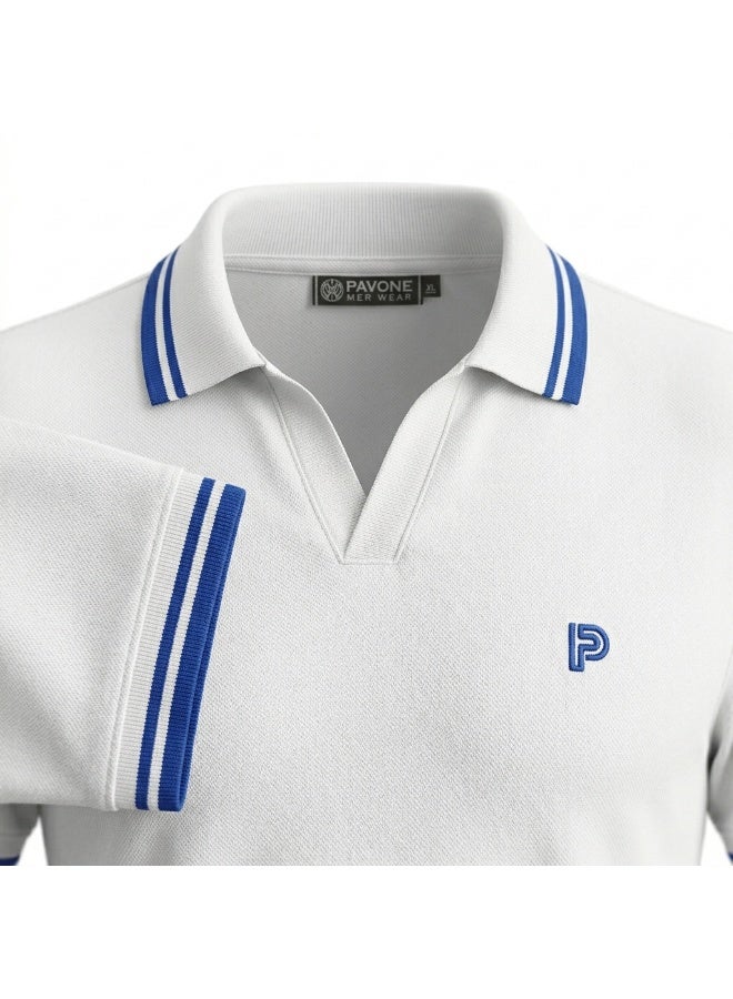 Pavone Short Sleeve Polo Shirt For Men's,White - Image 4