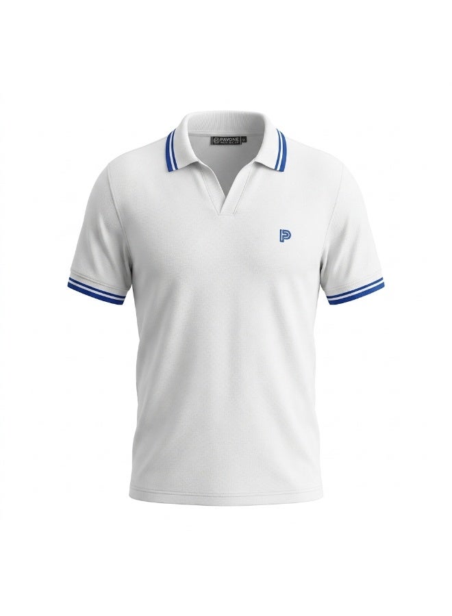Pavone Short Sleeve Polo Shirt For Men's,White - Image 2