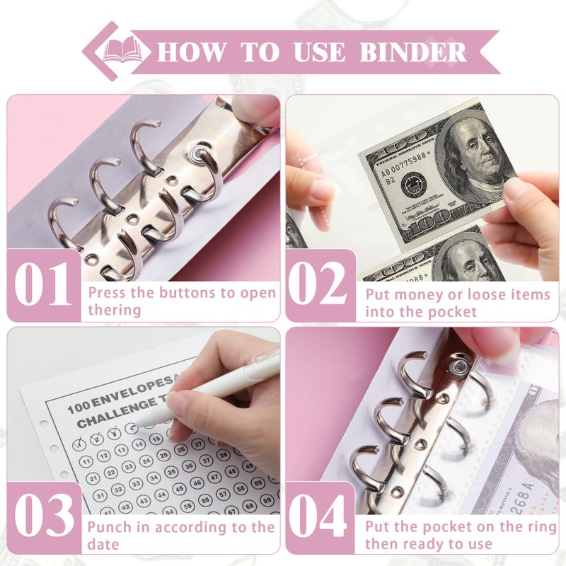 NICOOTH 100 Envelopes Money Saving Binder A5 Savings Challenge Book Easy and Fun Way to Save $5050 - Image 2