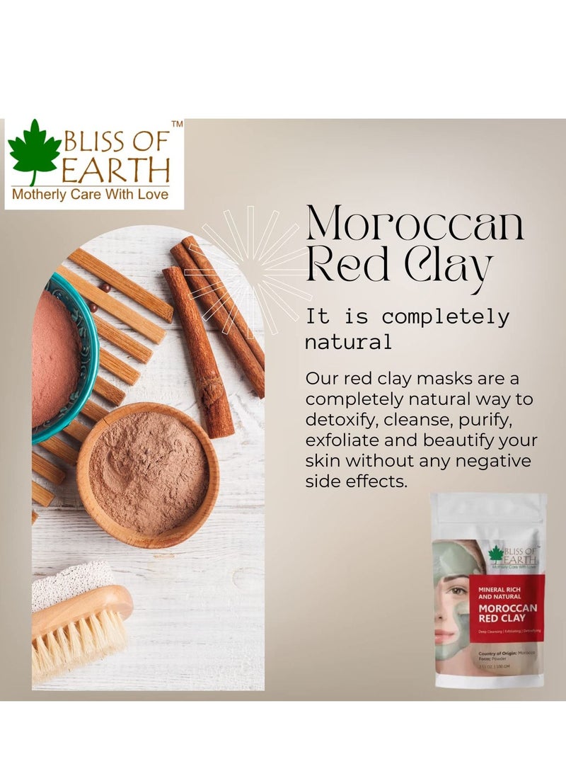 BLISS OF EARTH Original Moroccan Red Clay Powder | 100GM | Natural Facial Mask & Skin Care Treatment | Anti-Ageing | Heals Dry & Oily Skin | Detoxifying & Rejuvenating |  - Image 5