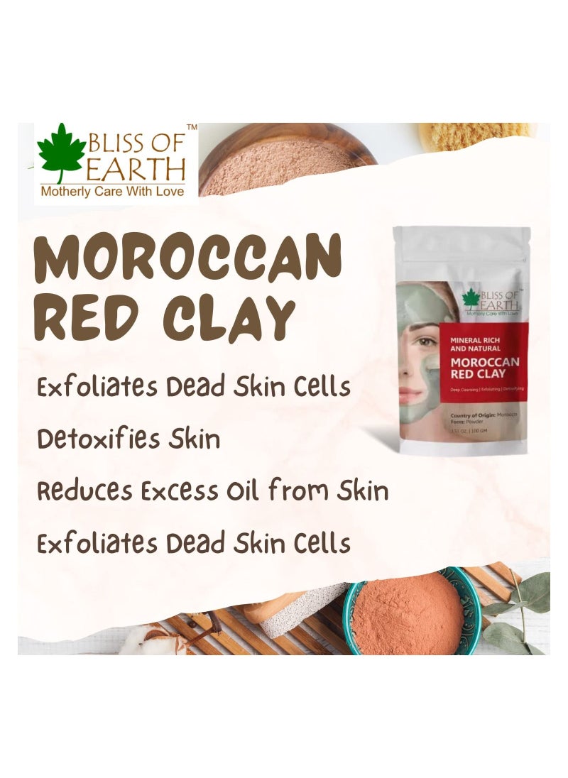 BLISS OF EARTH Original Moroccan Red Clay Powder | 100GM | Natural Facial Mask & Skin Care Treatment | Anti-Ageing | Heals Dry & Oily Skin | Detoxifying & Rejuvenating |  - Image 3