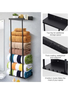 MarlaMall MarlaMall Towel Rack with Shelf for Bathroom Wall Mounted,Retractable Height Metal Bath Towel Rack with Reliable Hooks Storage for Rolled Towel, Modern Bathroom Organizer  - Image 3