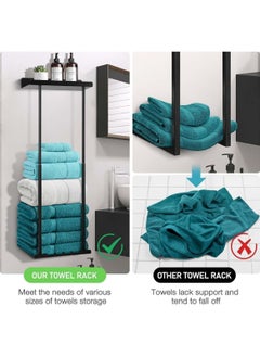MarlaMall MarlaMall Towel Rack with Shelf for Bathroom Wall Mounted,Retractable Height Metal Bath Towel Rack with Reliable Hooks Storage for Rolled Towel, Modern Bathroom Organizer  - Image 5