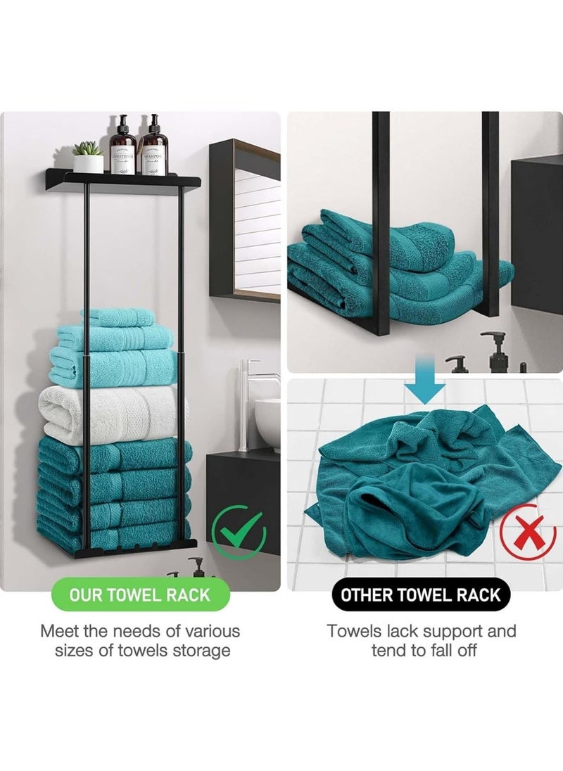 MarlaMall MarlaMall Towel Rack with Shelf for Bathroom Wall Mounted,Retractable Height Metal Bath Towel Rack with Reliable Hooks Storage for Rolled Towel, Modern Bathroom Organizer  - Image 5