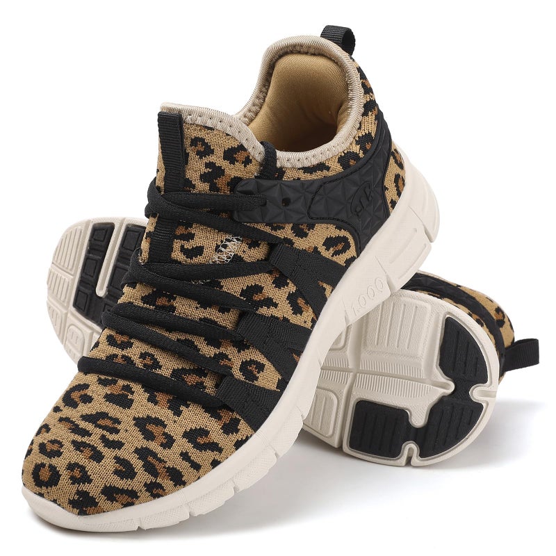 INZCOU Running Shoes Lightweight Tennis Shoes Non Slip Gym Workout Shoes Breathable Mesh Walking Sneakers 7women 6men Leopard Print - Image 2