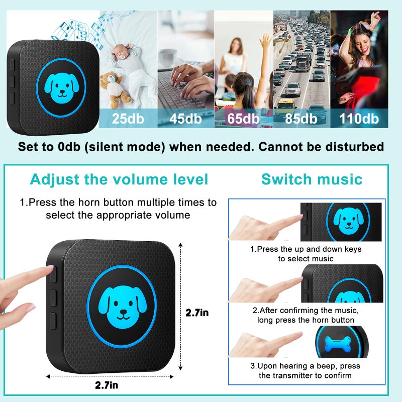 Yoiilifee Dog Doorbell to Go Outside, Smart Wireless Doggie Doorbell for Potty Training,1000 Feet Long Range with IP65 Waterproof Super-Light Touch Button, 60 Melodies & Adjustable Volume (2 Button) - Image 3