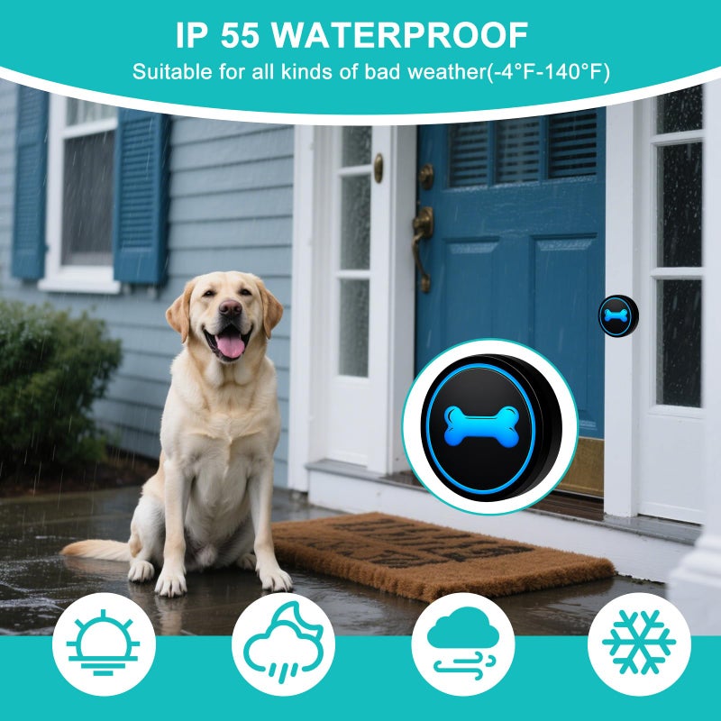 Yoiilifee Dog Doorbell to Go Outside, Smart Wireless Doggie Doorbell for Potty Training,1000 Feet Long Range with IP65 Waterproof Super-Light Touch Button, 60 Melodies & Adjustable Volume (2 Button) - Image 5