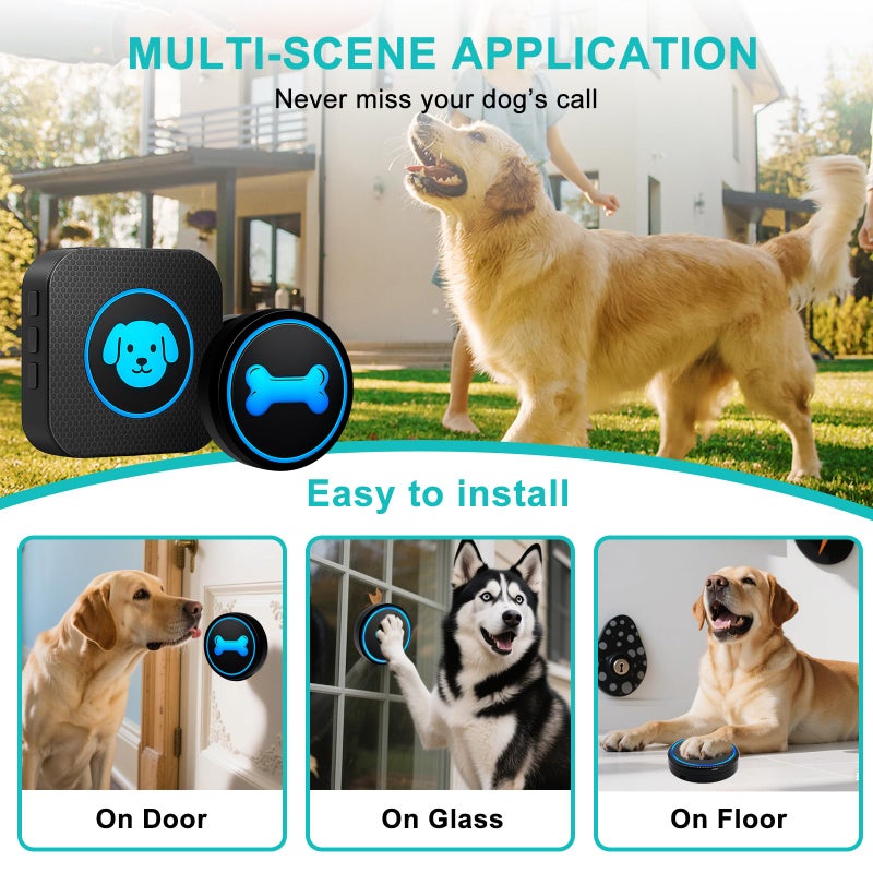 Yoiilifee Dog Doorbell to Go Outside, Smart Wireless Doggie Doorbell for Potty Training,1000 Feet Long Range with IP65 Waterproof Super-Light Touch Button, 60 Melodies & Adjustable Volume (2 Button) - Image 2