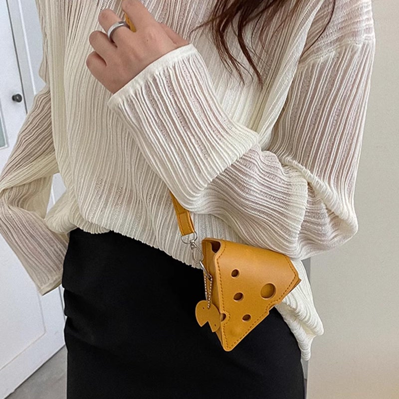 XDHLDULYK Cheese Shaped Crossbody Bag, Creative Mini Shoulder Bag Women Fashion Handbag PU Leather Wallet Purse (Triangular) - Image 3