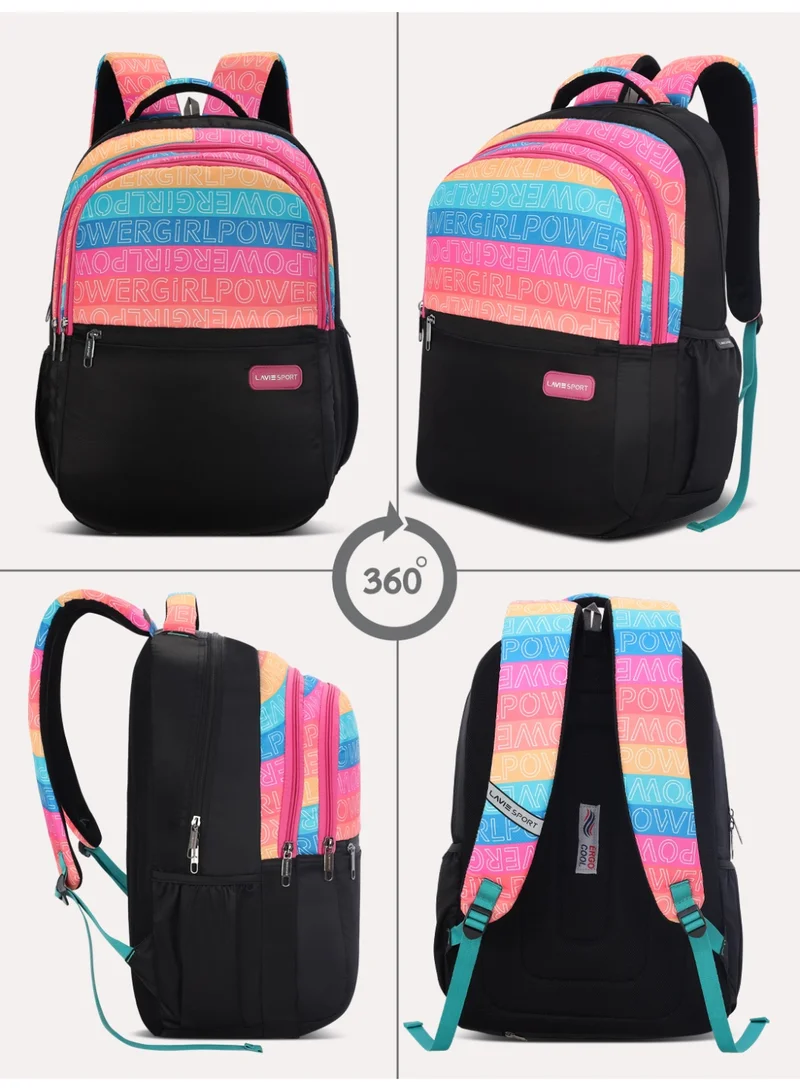 لافي حقيبة ظهر لافي سبورت  لتر بقوة الفتيات متوافقة مع اللابتوب وغطاء مطر أسود