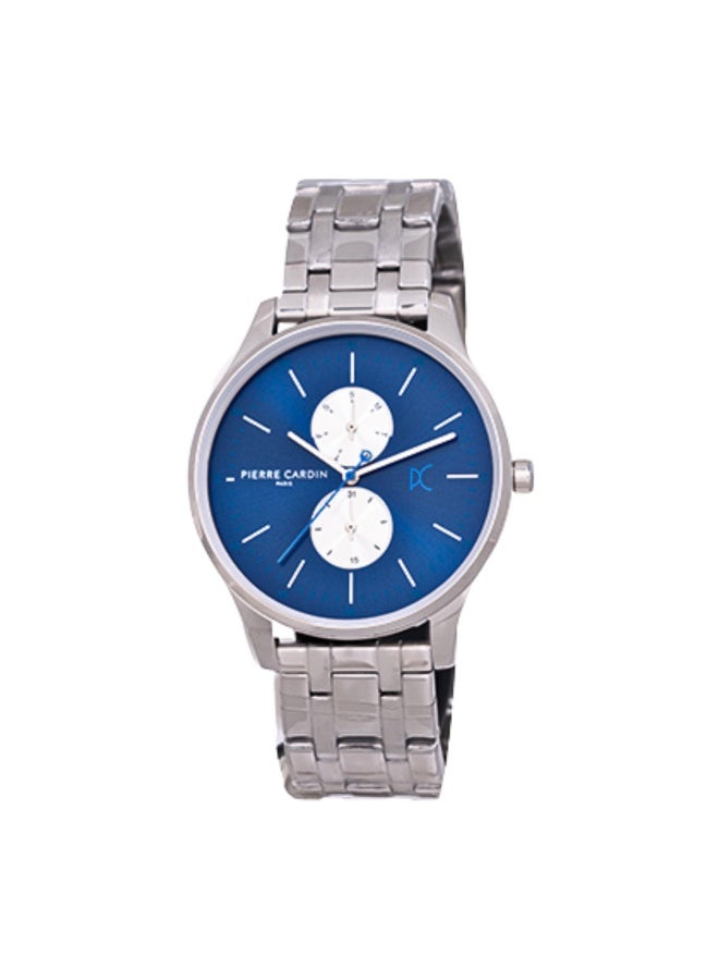 بيير كاردان ساعة بيير كاردان CBA.4027 لوكس فضية وزرقاء للرجال - قطعة زمنية معدنية أنيقة - Image 1