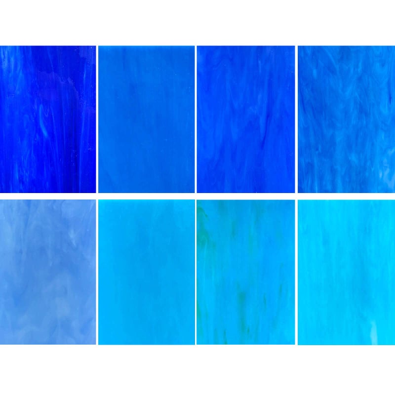 LITMIND 8 Sheets Blue Stained Glass Variety Pack 4 x 6 Inch Mosaic Tiles for Crafts Art Pack Mixed Colors and Textures Shades of Blue