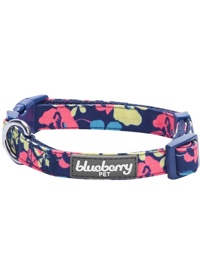 Blueberry Pet Blueberry Pet Made Well Profound Floral Print Adjustable Dog Collar in Navy Blue, X-Small, Neck 7.5"-10"  - Image 1