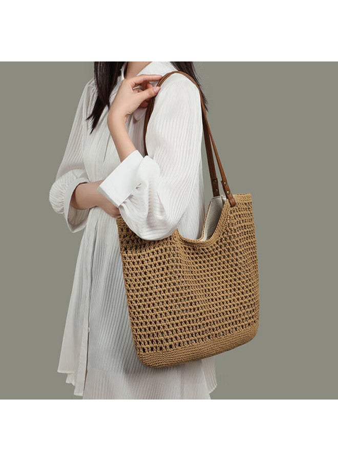 Yuyula Handbag, Women's Large Capacity Tote Bag, Commuter Shoulder Bag, Woven Grass Bag, Birthday Gift, High-end Feel, Present For Girlfriend Or Wife - Image 2