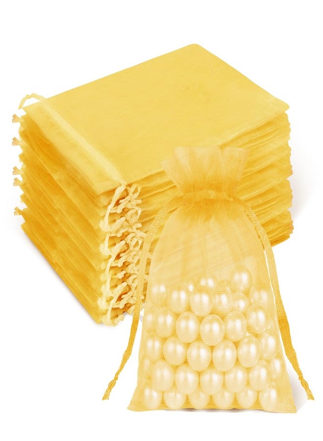 Crweety 50 Pcs 3x4 Inch Gold Organza Bags, Small Mesh Gift Bags Drawtring for Wedding Favor Bridal Shower Party Favor, Luxury Jewelry Pouches for Holiday & Christmas Gift Wrap - Image 1