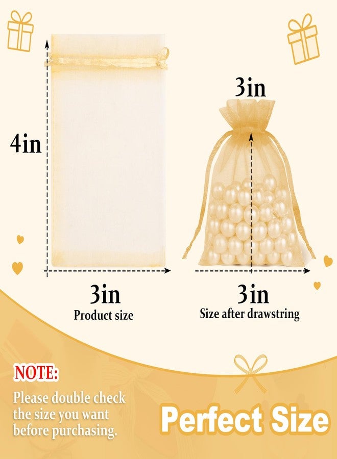 Crweety 50 Pcs 3x4 Inch Gold Organza Bags, Small Mesh Gift Bags Drawtring for Wedding Favor Bridal Shower Party Favor, Luxury Jewelry Pouches for Holiday & Christmas Gift Wrap - Image 2