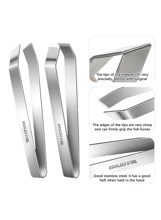 Fish Bone Tweezers, Professional Stainless Steel Flat and Slant Pliers Set for Kitchen Salmon Trout ,2pcs - Image 4