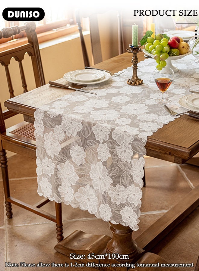 DUNISO Lace Table Runner，Luxury Lace Fabric Table Runner,Table Overlay Floral Lace Embroidered Table Runner， Hollow  Tablecloth for Wedding, Bridal Shower, Holiday, Easter, Dining Room 17.7x70.8 Inch - Image 2