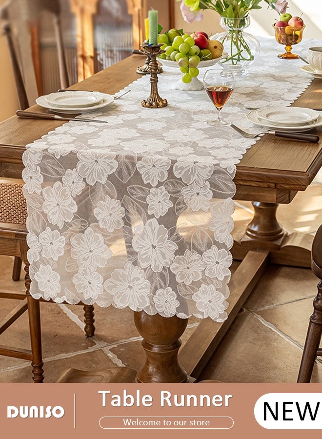 DUNISO Lace Table Runner，Luxury Lace Fabric Table Runner,Table Overlay Floral Lace Embroidered Table Runner， Hollow  Tablecloth for Wedding, Bridal Shower, Holiday, Easter, Dining Room 17.7x70.8 Inch - Image 1