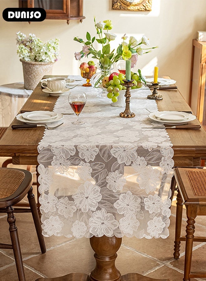DUNISO Lace Table Runner，Luxury Lace Fabric Table Runner,Table Overlay Floral Lace Embroidered Table Runner， Hollow  Tablecloth for Wedding, Bridal Shower, Holiday, Easter, Dining Room 17.7x70.8 Inch - Image 5