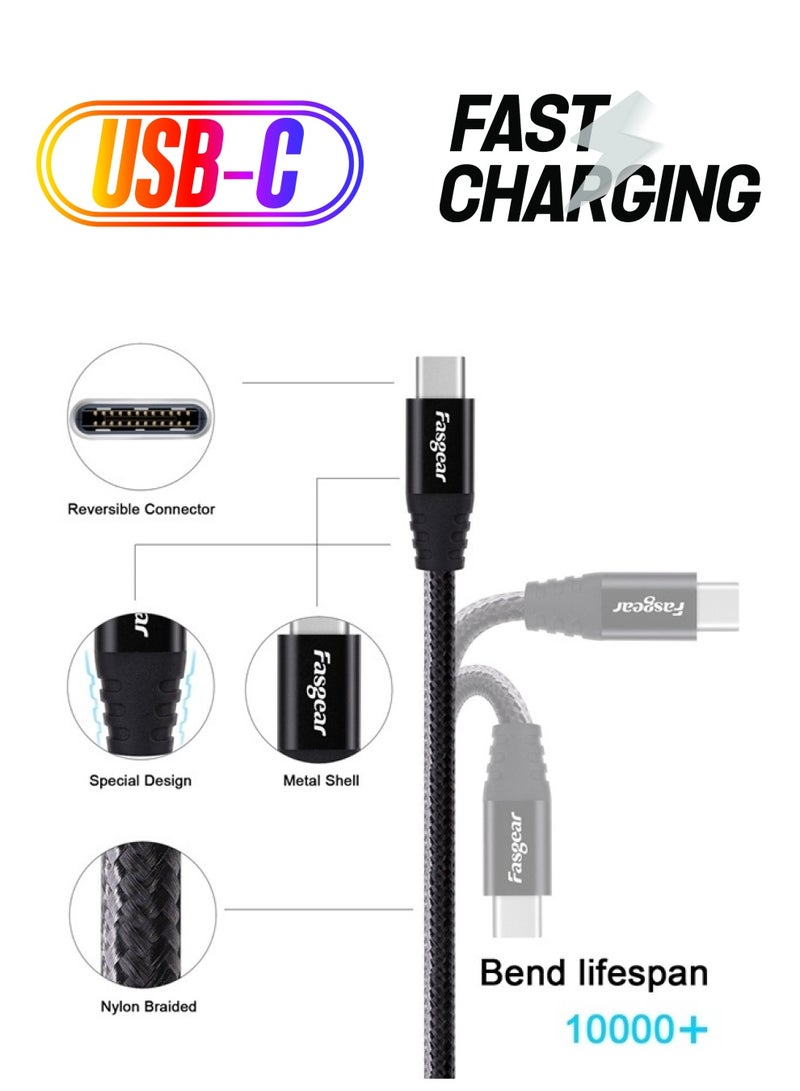 Fasgear USB C to Micro 3.0 Cord 1ft, Short Nylon Braided Metal Connector Type C 3.0 to Micro B Cable, Fast Charging Syncing Compatible for Toshiba Canvio,Westgate,Seagate,Galaxy S5 Note 3,etc (Black) - Image 1