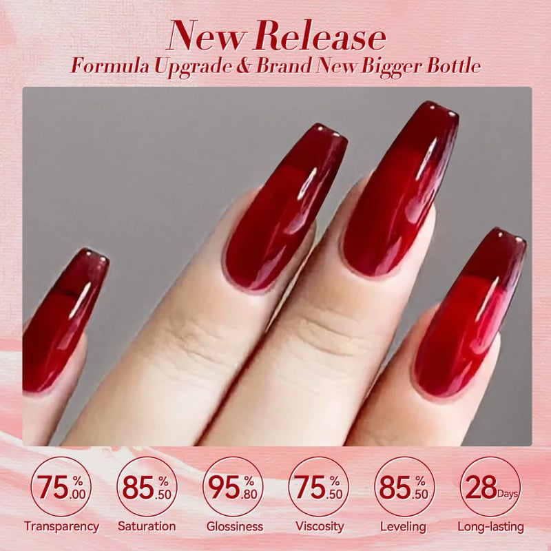 Born Pretty Jelly Burgundy Gel Nail Polish Blood Wine Red Gel Polish Translucent Valentine's Day Nail Gel Soak Off Hema-Free Gel Polish U V Light Cure for Nail Art DIY 15ML - Image 4