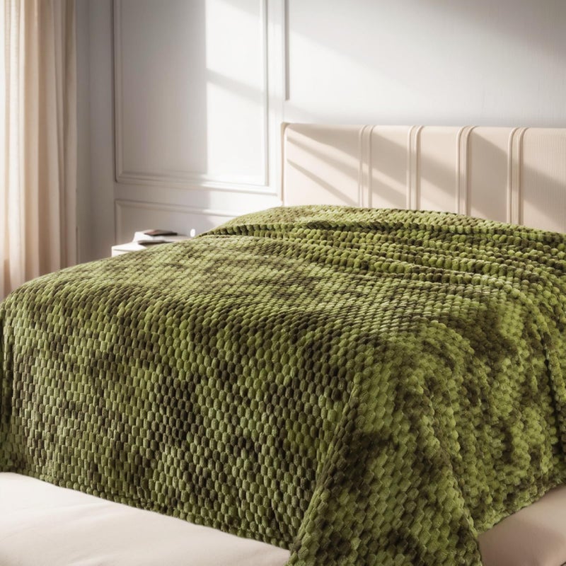 Richave Queen Size Fleece Blanket Premium Lightweight Anti-Static 90x90 Inches 3D Clouds Stylish Jacquard Velvet Plush Bed Blanket for Queen Full Bed  Tie-dye Olive Green - Image 1