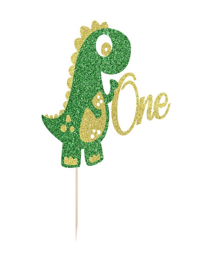 YUINYO Dinosaur One Cake Topper 1st Birthday for Boy Dinosaur Birthday Party Decoration (Gold green) - Image 2
