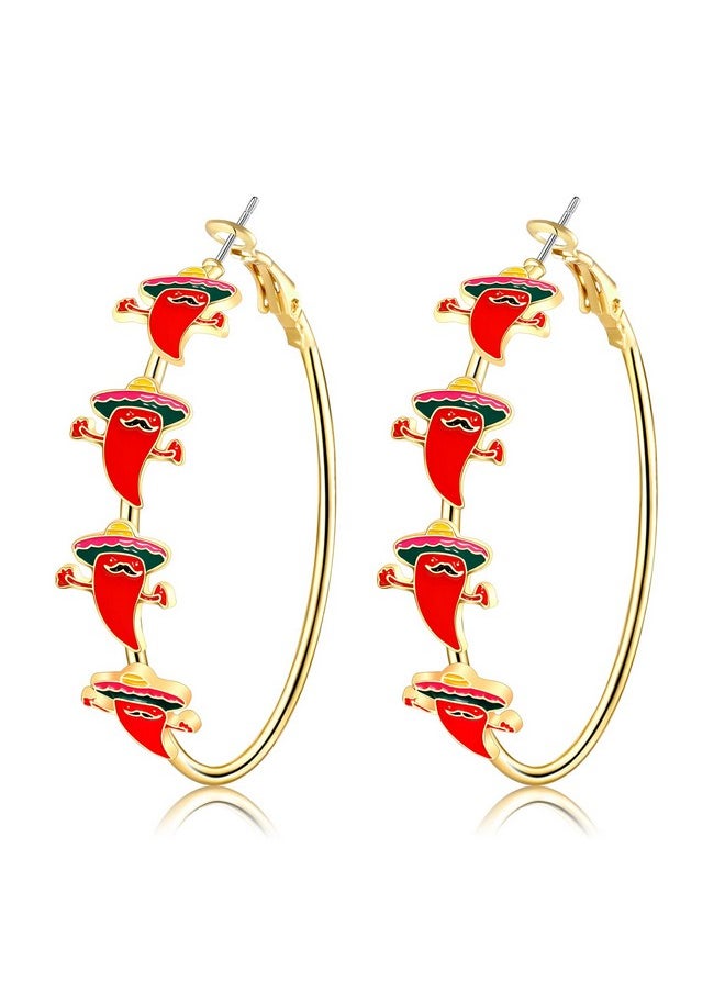 YAHPERN Cinco De Mayo Hoop Earrings For Women, Mexican Fiesta Earrings Sombrero Cactus Chili Hoop Earrings Mexican Holiday Accessory Jewelry Gifts (Style C)  - Image 5