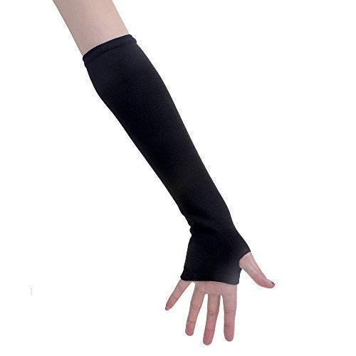 JISEN Women Punk Winter Arm Warmer Knitted Stretchy Soft Fingerless Gloves White Skeleton - Image 3