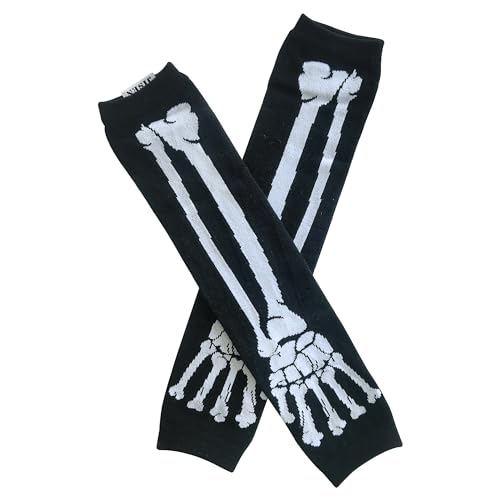 JISEN Women Punk Winter Arm Warmer Knitted Stretchy Soft Fingerless Gloves White Skeleton - Image 5