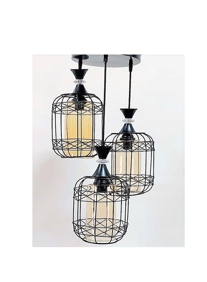 ثريا معدنية سوداء مع زجاج داخلي 30*80 سم