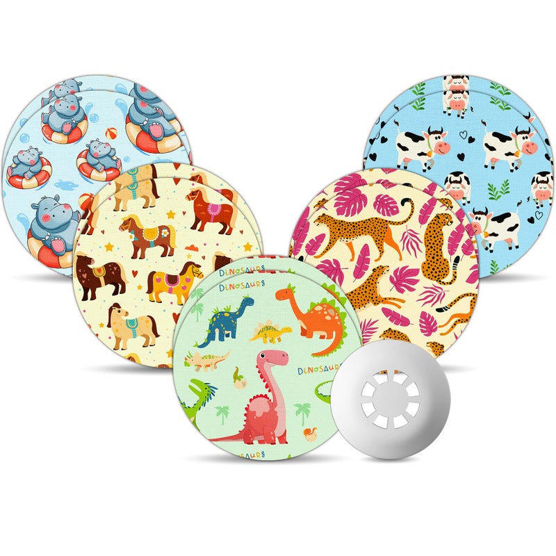 Amolyfe Libre 3 & Plus Sensor Covers Waterproof, 10 Pack Amolyfe Freestyle Libre 3 Covers, Bump-Proof with Hard Cap, Waterproof Breathable Medical CGM Adhesive Patches, 14-Day CGM Protection (Dinosaur) - Image 1