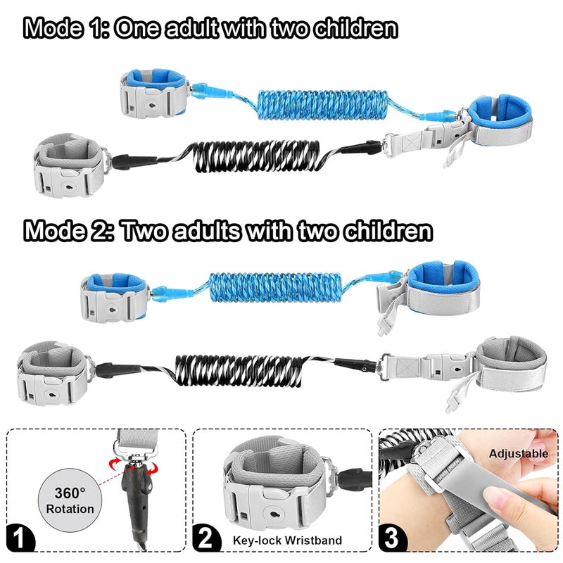 accmor 2 in 1 Toddler Leash with Magnetic Lock, Kids Anti Lost Wrist Link 2 Packs Keep Twins Close, Reflective Child Walking Restraints Hand Straps Tether for Baby Boys Girls to Outdoor Traveling - Image 2