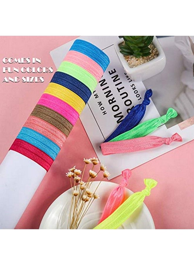 WILLBOND 200 Pieces Elastic Knotted Hair Ties Colorful Ribbon Hair Bands No Crease Ponytail Holders Multicolor Fold Over Hair Accessories For Women Girls  - Image 4