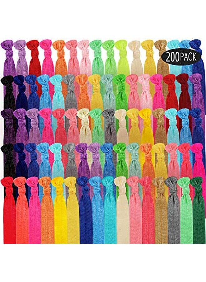 WILLBOND 200 Pieces Elastic Knotted Hair Ties Colorful Ribbon Hair Bands No Crease Ponytail Holders Multicolor Fold Over Hair Accessories For Women Girls  - Image 2