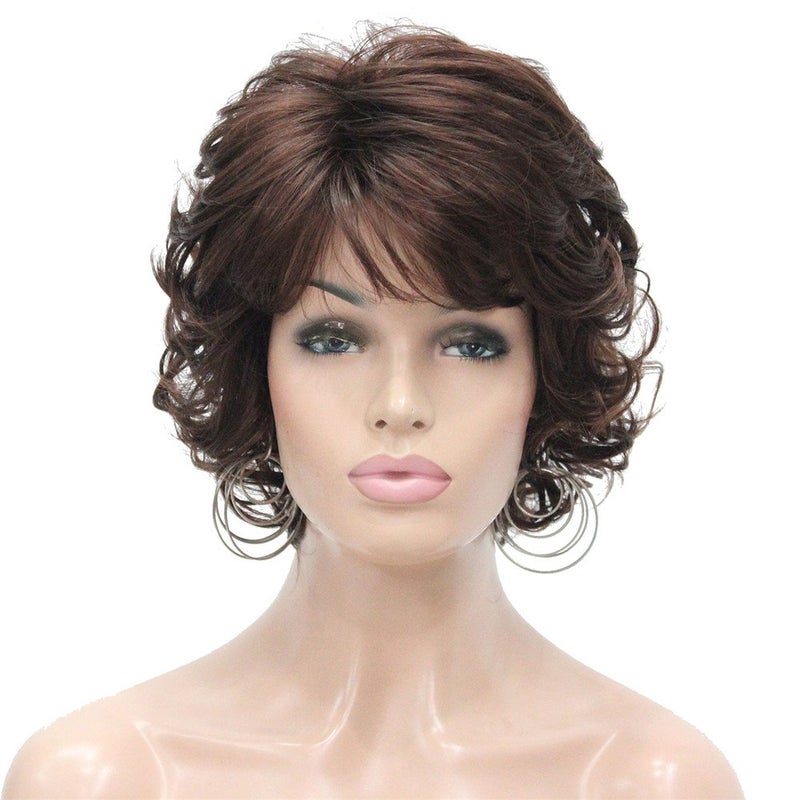 Aimole Short Curly Ends Wigs Synthetic Womens Fiber Wig With Layered Bangs31 Auburn