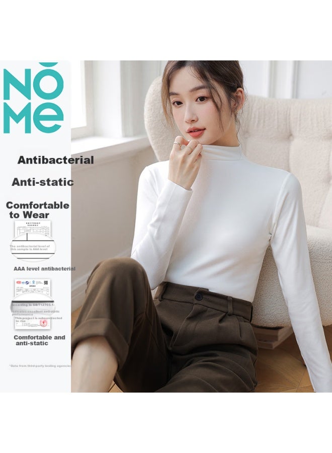Nome Women's Half High Neck Basic Shirt Autumn Fashion Inner Wear Simple And Comfortable Solid Color All-match Long Sleeve White L - Image 1