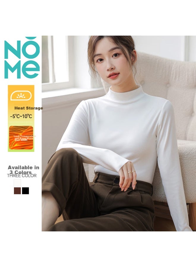 Nome Women's Half High Neck Basic Shirt Autumn Fashion Inner Wear Simple And Comfortable Solid Color All-match Long Sleeve White L - Image 2