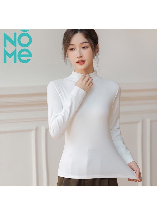 Nome Women's Half High Neck Basic Shirt Autumn Fashion Inner Wear Simple And Comfortable Solid Color All-match Long Sleeve White L - Image 5