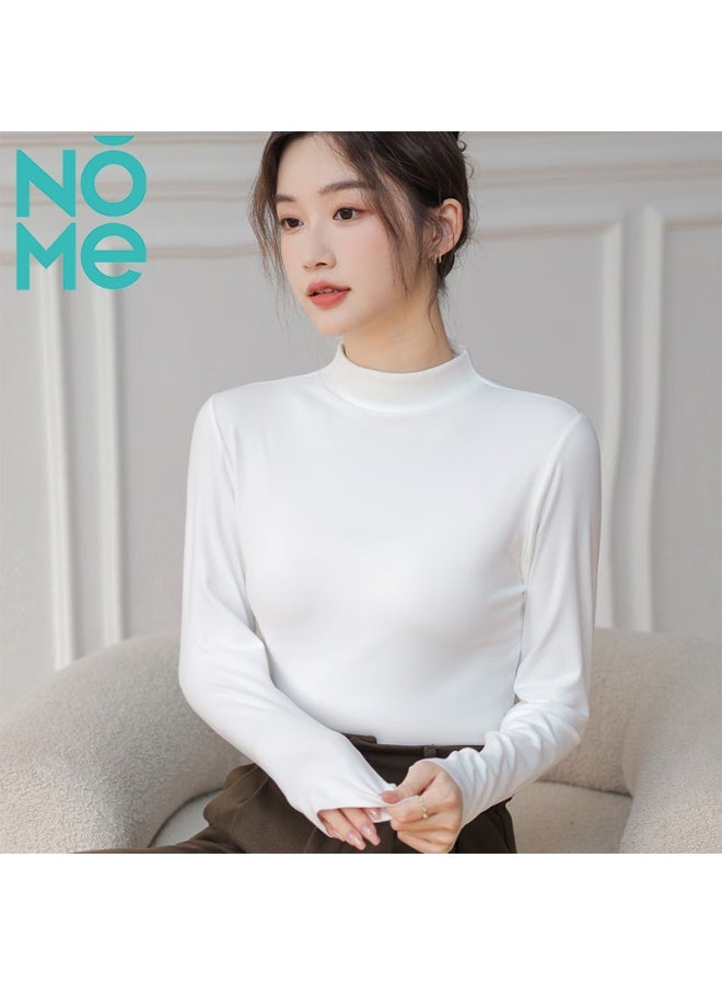 Nome Women's Half High Neck Basic Shirt Autumn Fashion Inner Wear Simple And Comfortable Solid Color All-match Long Sleeve White L - Image 3