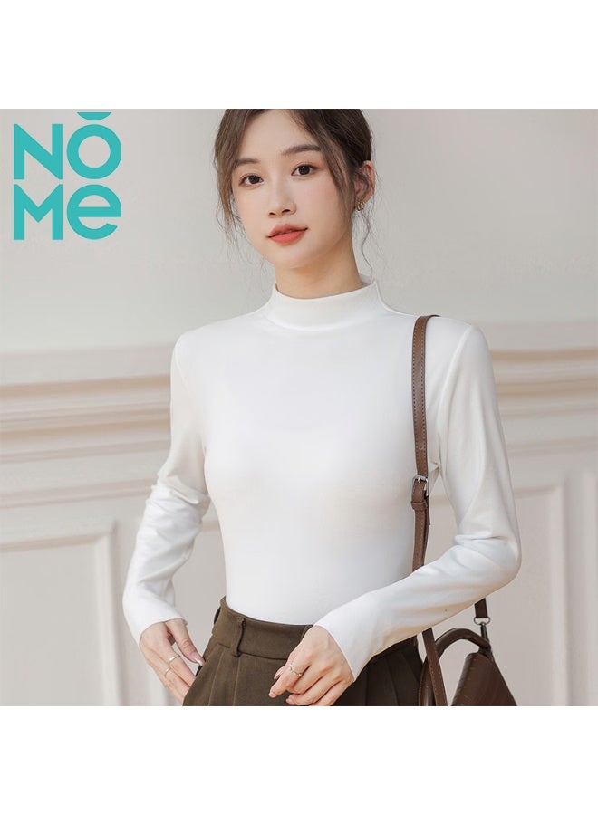 Nome Women's Half High Neck Basic Shirt Autumn Fashion Inner Wear Simple And Comfortable Solid Color All-match Long Sleeve White L - Image 4